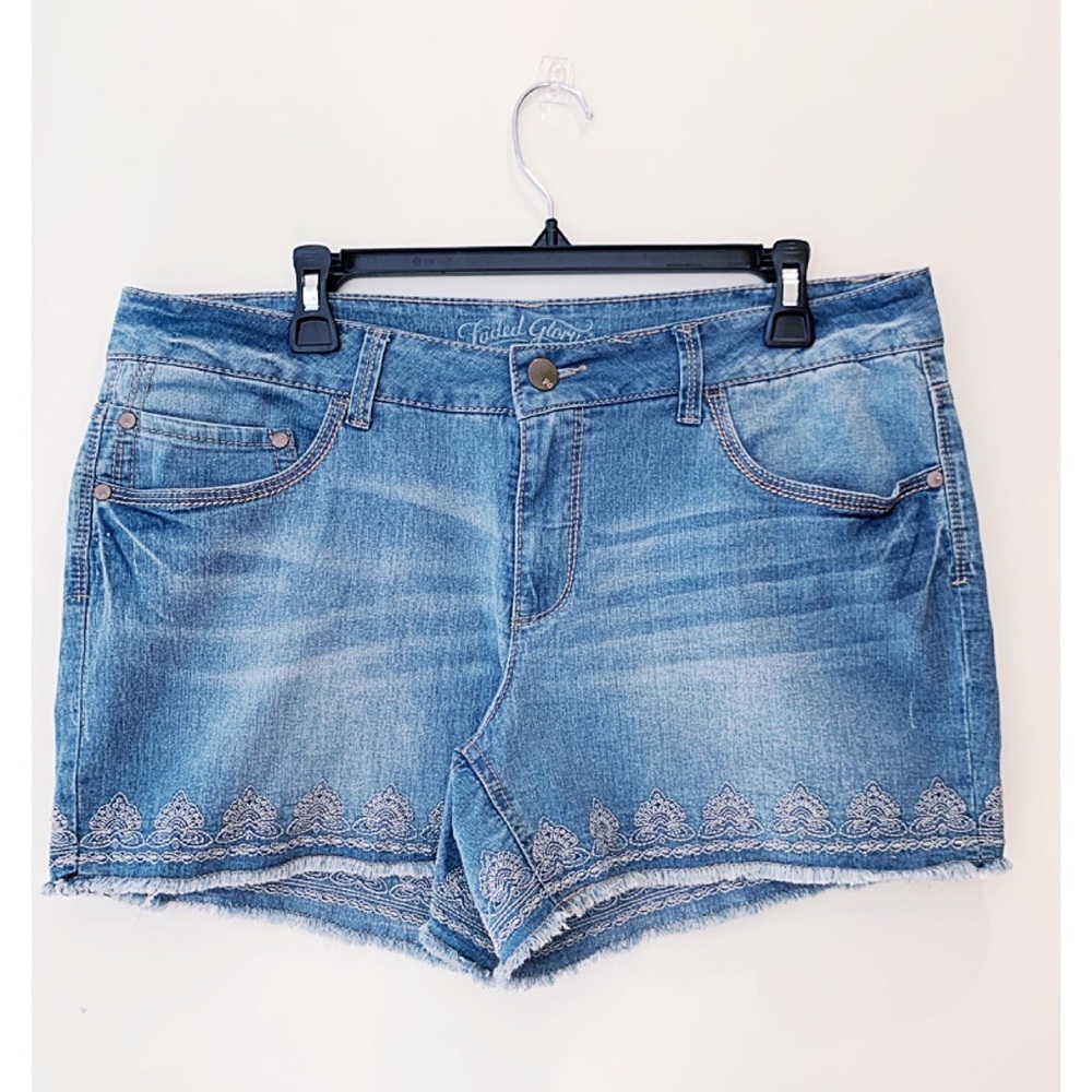 FADED GLORY Sz 14 Frayed Embroidered Denim Short Shorts